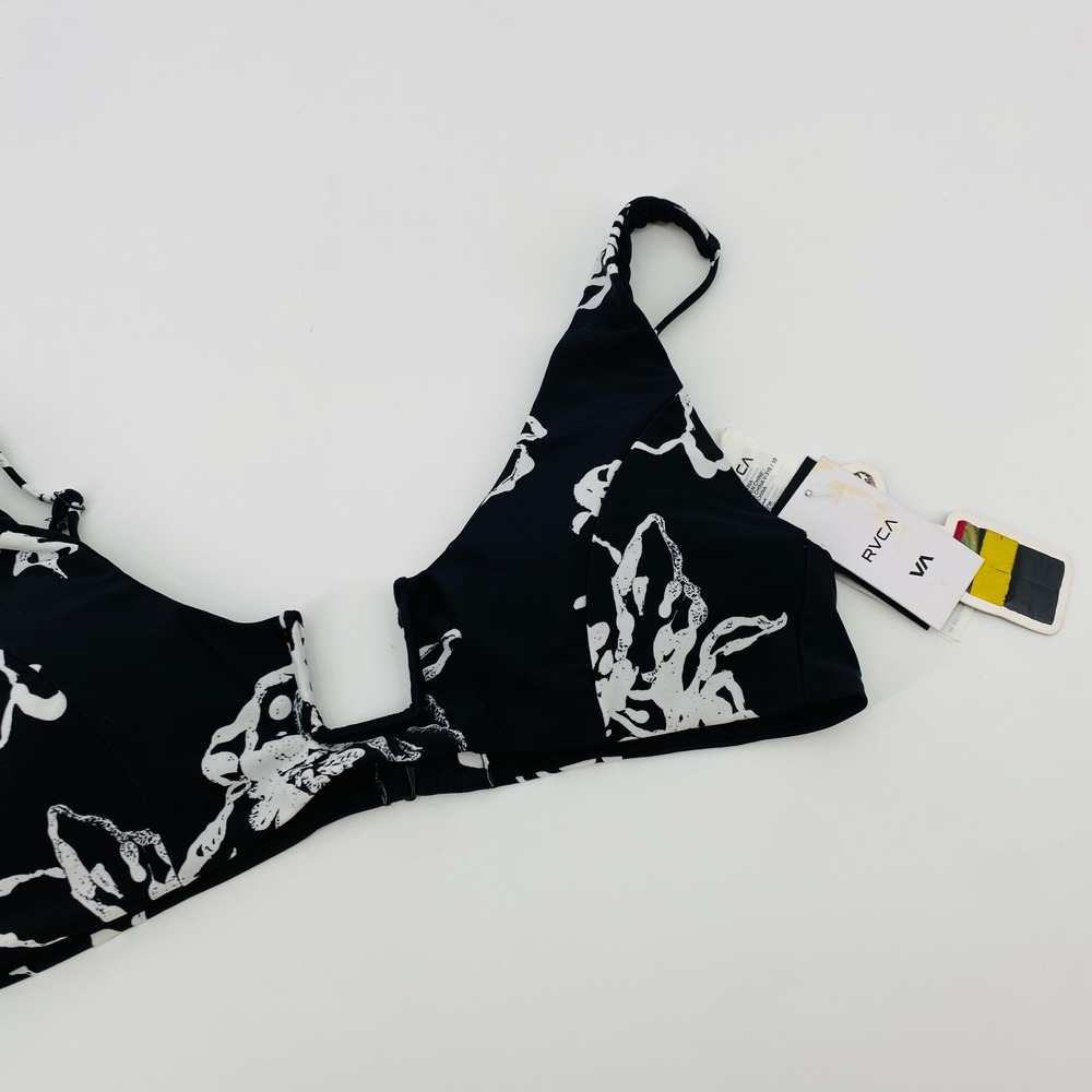 RVCA Bikini Top Womens Large Black White Floral V-Wire Swimsuit